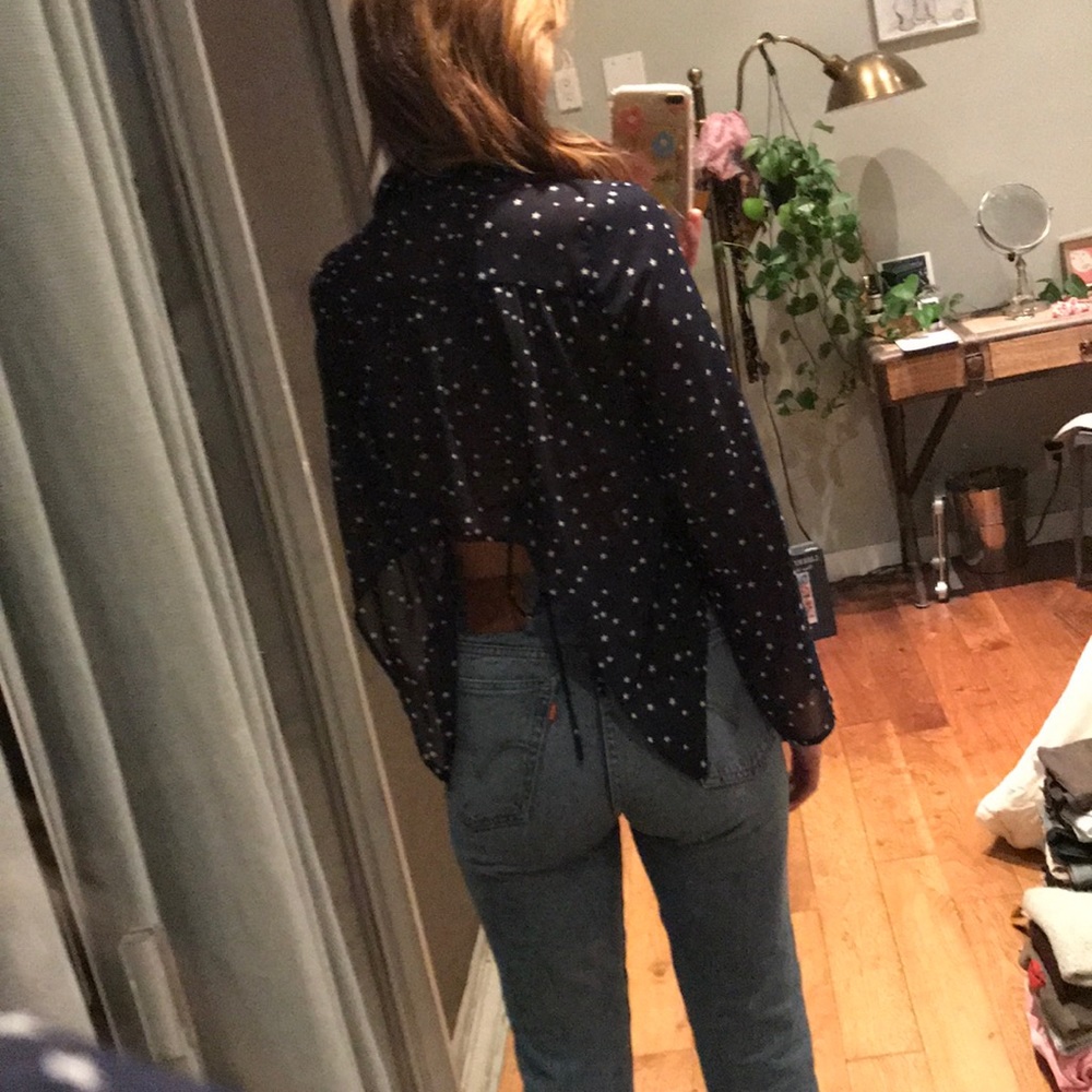 Sheer Star Pattern Button Up Cut Out Back - image 3